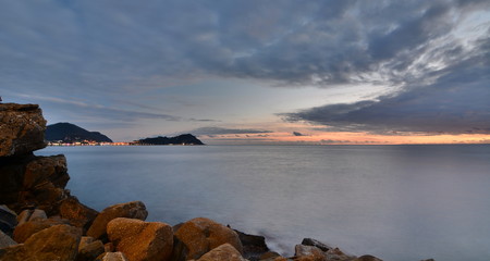 Scenic sunset. Sestri Levante. Tigullio gulf. Liguria. Italy