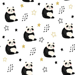 Vector seamless pattern with pandas. Scandinavian style, cute print