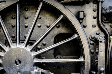 Closeup of the wheel of a Steam engine.