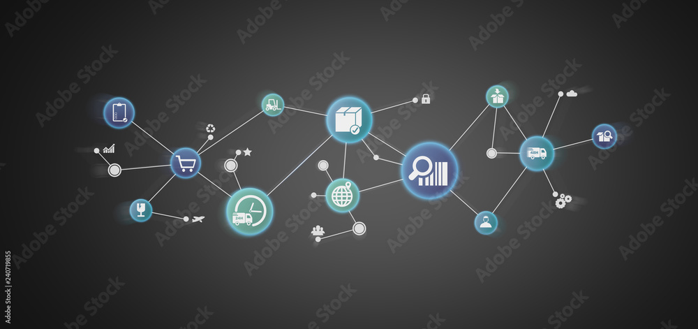 Poster logistic organisation with icon and connection 3d rendering