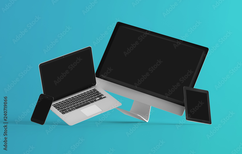 Fototapete mock up view of a devices isolated on a background with shadow