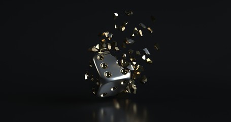 Scattered Black Dice Isolated On The Black Background - 3D Illustration