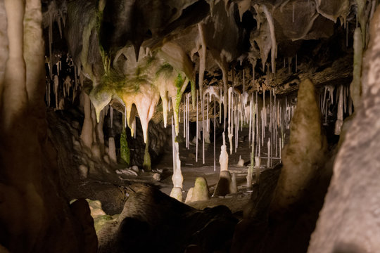 Stalagmites and stalactites in Vazecka cave, Slovakia