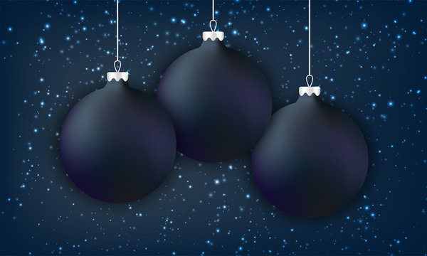 Black christmas balls on dark background 