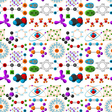 Molecular structure medical evolution life biotechnology microbiology formula seamless pattern background vector illustration.