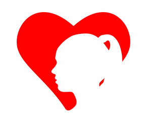 Red heart and silhouette of the girl head