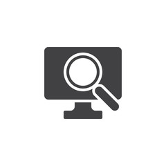 PC Search Computer vector icon. filled flat sign for mobile concept and web design. Monitor and magnifier simple solid icon. Symbol, logo illustration. Pixel perfect vector graphics