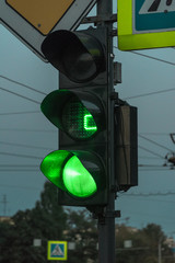 Traffic light with green light on