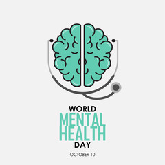 World Mental Health Day background. Brain with Stethoscope. Vector illustration.