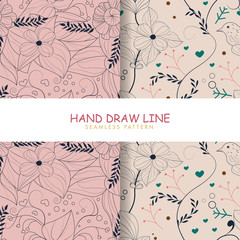 hand draw flowers line seamless pattern