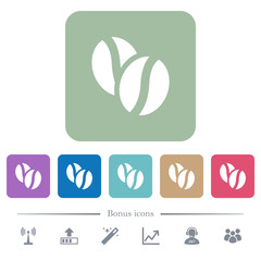 Coffe beans flat icons on color rounded square backgrounds