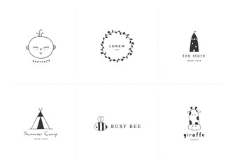 Set of vector logo templates for children related businesses.