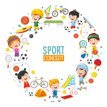 Vector Illustration Of Children Sports Concept Design