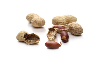 Peanuts with shells isolated on white background