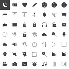 User Interface vector icons set, modern solid symbol collection, filled style pictogram pack. Signs logo illustration. Set includes icons as  Phone call, Message chat, notification bell, Image gallery