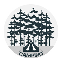 Forest camp. Tent with a campfire