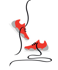 Shoes flat icon with red running sneakers. Vector illustration isolated on white background.