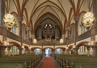 Interior of Oscar's Church with main organ in Stockholm, Sweden. The church was built on 1897-1903...