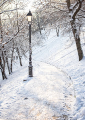 Stairs to the castle in winter