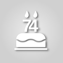 Birthday cake with candles in the form of the number 74 figure cut out of paper icon. Happy Birthday concept symbol design. Stock - Vector illustration can be used for web.