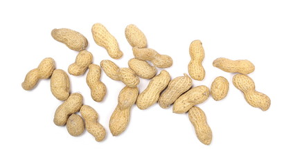 Peanuts with shells isolated on white background, top view