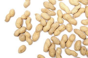 Peanuts with shells isolated on white background, top view