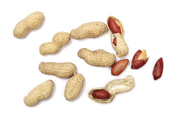 Peanuts with shells isolated on white background, top view