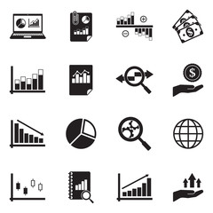 Stock Market Icons. Black Flat Design. Vector Illustration.