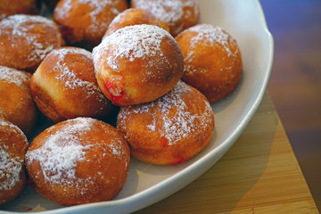 Jelly filled donut fritters with sugar