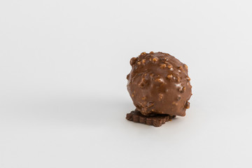 one chocolate cake on white background, isolated