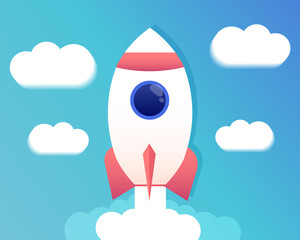 Rocket launch. Spaceship vector illustration. The concept of business product on a market.