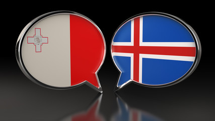 Malta and Iceland flags with Speech Bubbles. 3D illustration