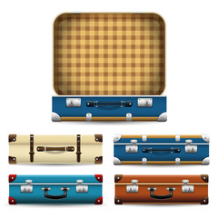 Open and closed old retro vintage suitcase