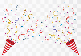 Obraz premium Vector confetti. Festive illustration. Party popper isolated on white background. 