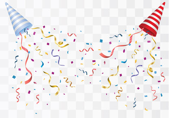 Obraz premium Vector confetti. Festive illustration. Party popper isolated on white background. 