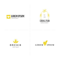 Romantic logo templates set. Vector hand drawn objects.