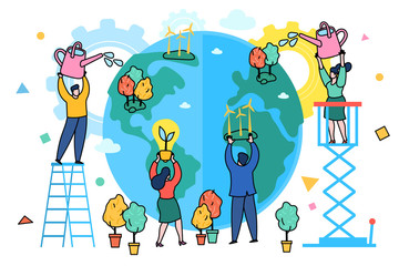 Concept of ecology. Human hands holding Earth and hearts. World Environment Day.