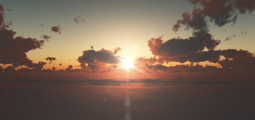 Fototapeta na wymiar fly above clouds sunset