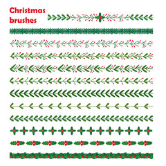 Set of New year, Christmas doodle hand drawn pattern brushes