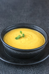 Bowl of lentil coconut creamy soup