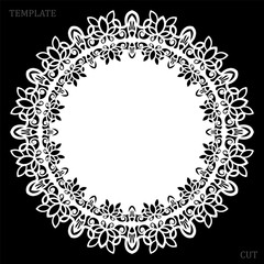 Lace round paper doily, lacy snowflake, greeting element, laser cut  template, doily to decorate the cake,  vector illustrations.