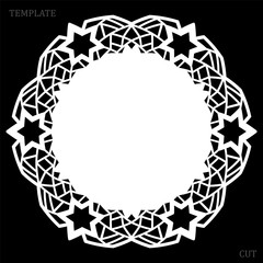 Lace round paper doily, lacy snowflake, greeting element, laser cut  template, doily to decorate the cake,  vector illustrations.