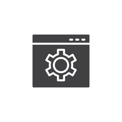 Web browser settings vector icon. filled flat sign for mobile concept and web design. Browser window and gear simple solid icon. Web Optimization symbol, logo illustration. Pixel perfect vector 