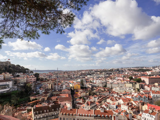 Fototapeta na wymiar Lisbon - Portugal, aerial view on the capital from the Alfama Belvedere