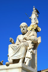 Fototapeta na wymiar Statue of Plato and Athena in front of the Athene University