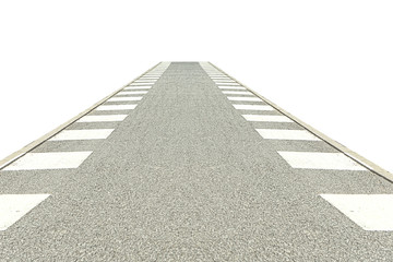 Bicycle path isolated on white background closeup going into the distance.