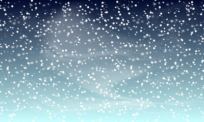 Falling snow background. Holiday landscape with snowfall. Vector illustration. Winter snowing sky. Eps 10.
