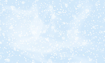 Falling snow background. Holiday landscape with snowfall. Vector illustration. Winter snowing sky. Eps 10.