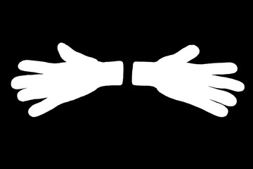 A pair of white gloves. Horizontally. On black background. Isolated.