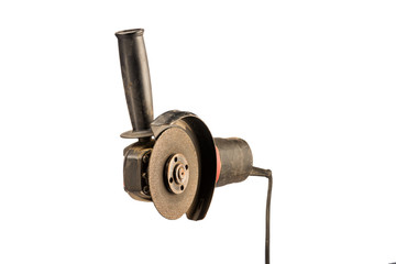 Red angle grinder isolated on white background.